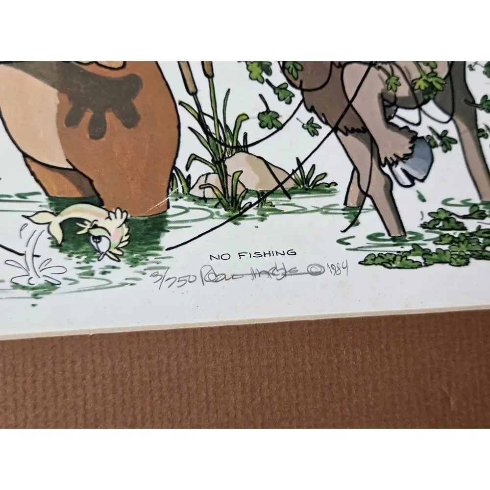 Robert Marble “No Fishing” Signed 1984 PRINT #3 w/ COA Framed 19x11 Cabin Art
